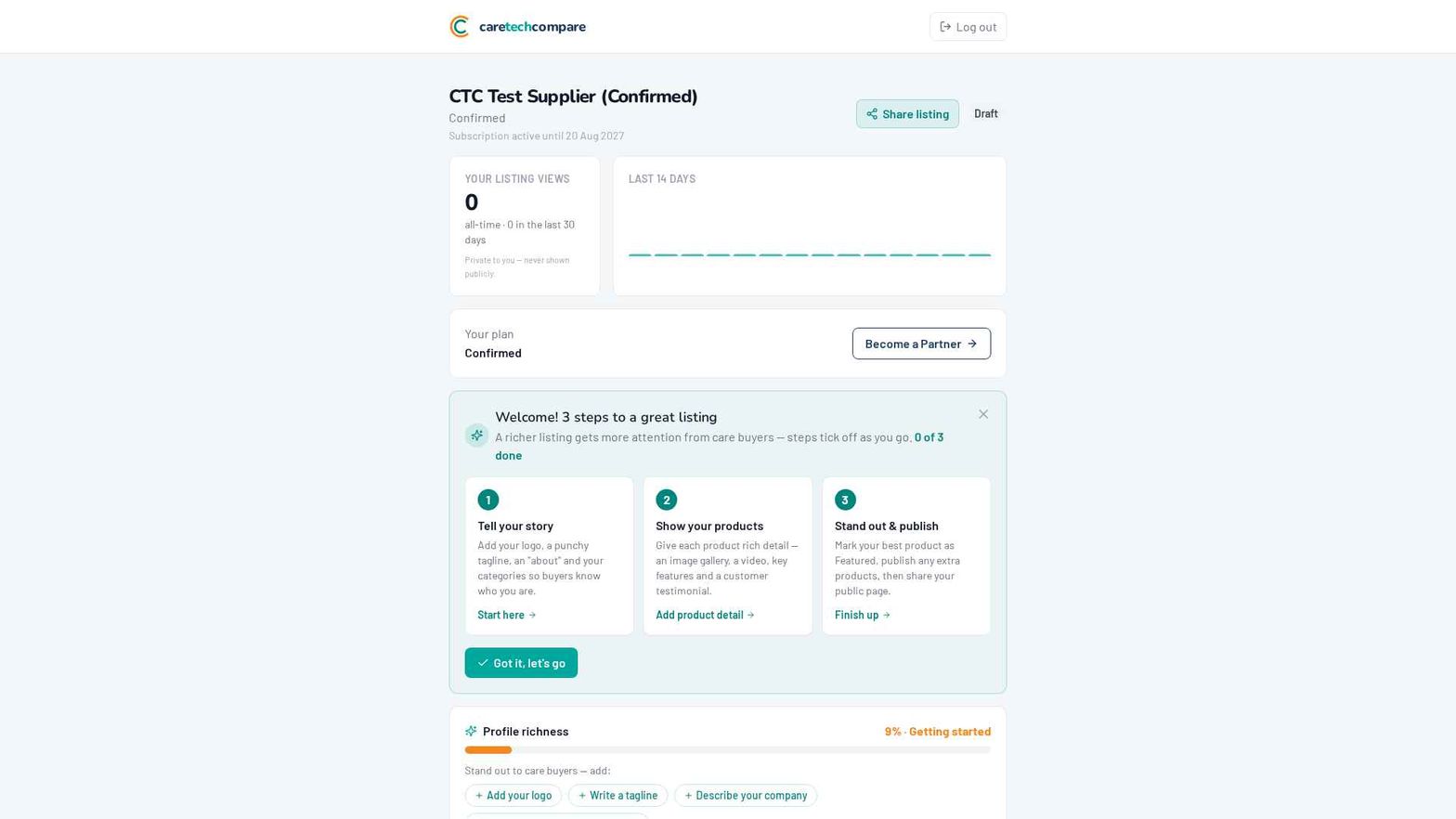 Care Tech Compare bespoke CRM dashboard built by Blue Cactus Digital, showing lead generation and live website traffic