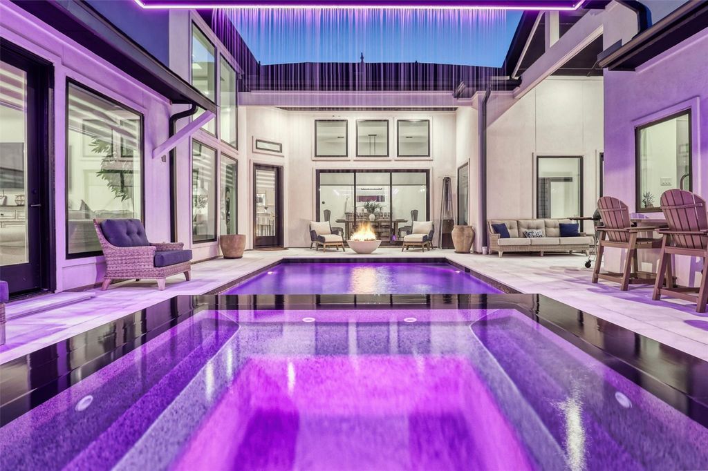Luxury Houston pool at twilight
