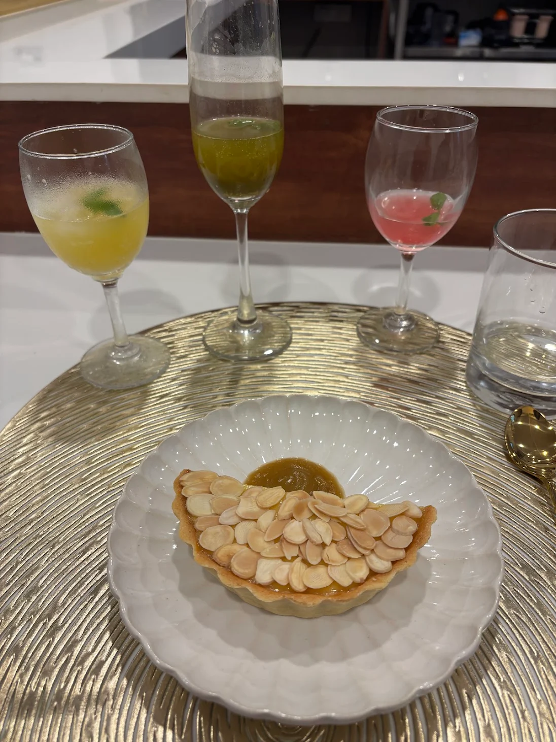 Almond-fruit tartlet with the trio of house cocktails