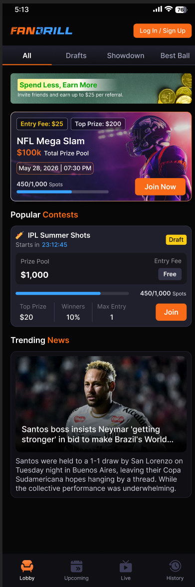 FanDrill app contest lobby