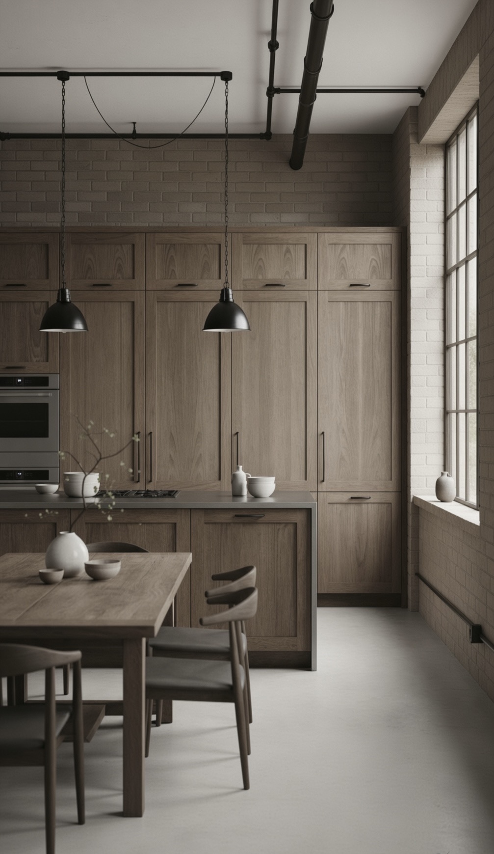 Nordic Membrane storage wall in pale oak-toned seamless shutters