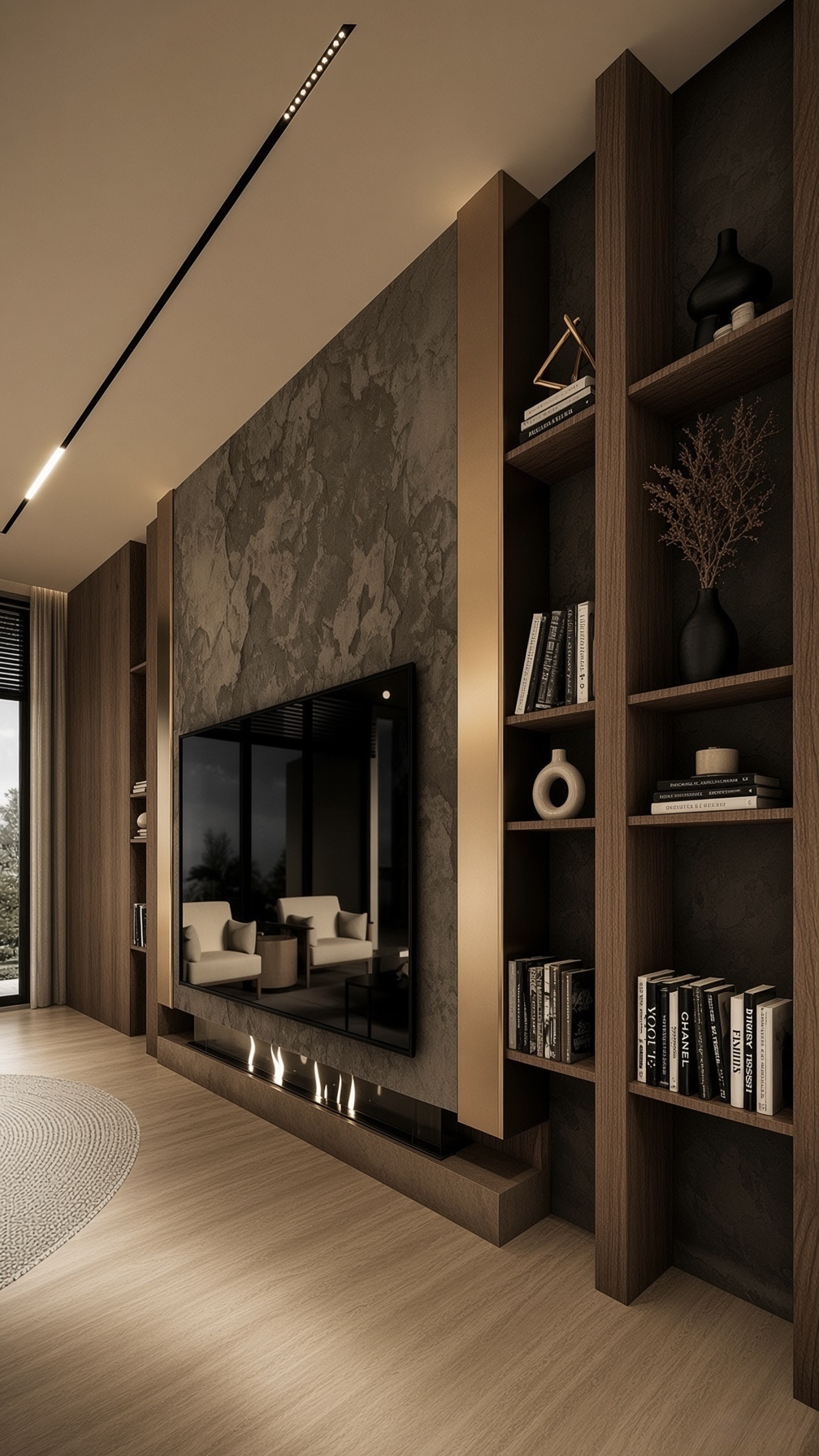 Terra Ceramica media wall combining ceramic-look panels with wooden Lamitex laminate