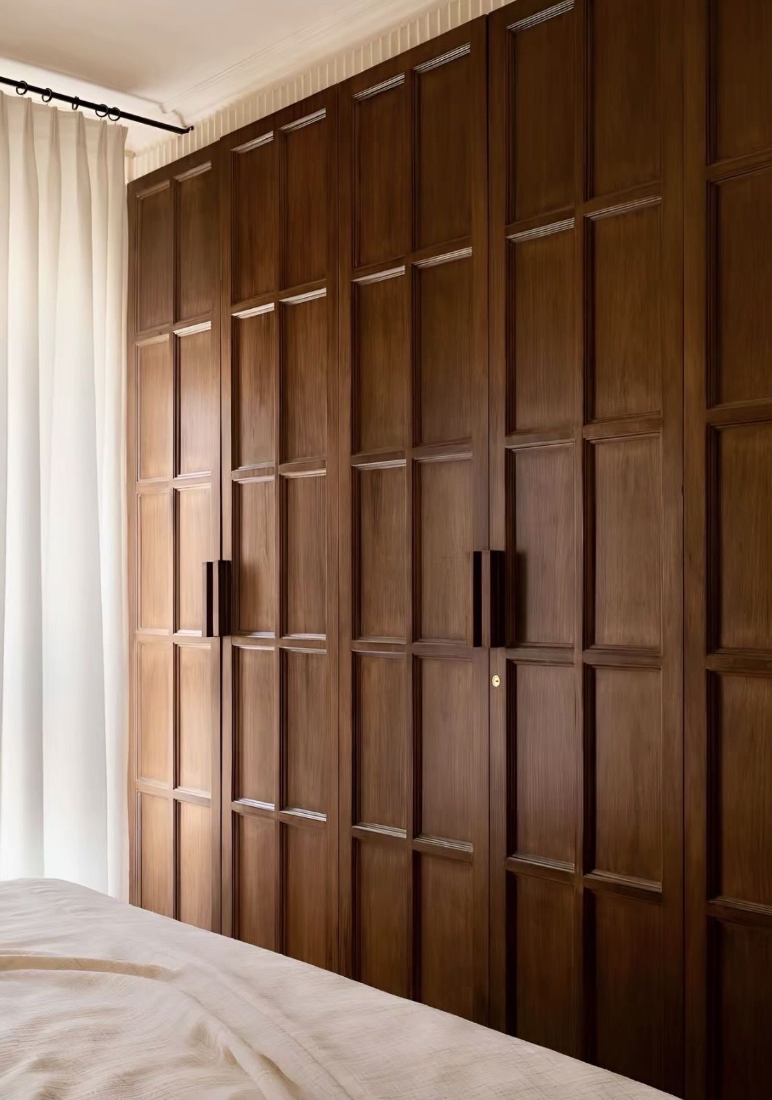 Heritage Solidwood wardrobe with raised-panel walnut timber shutters