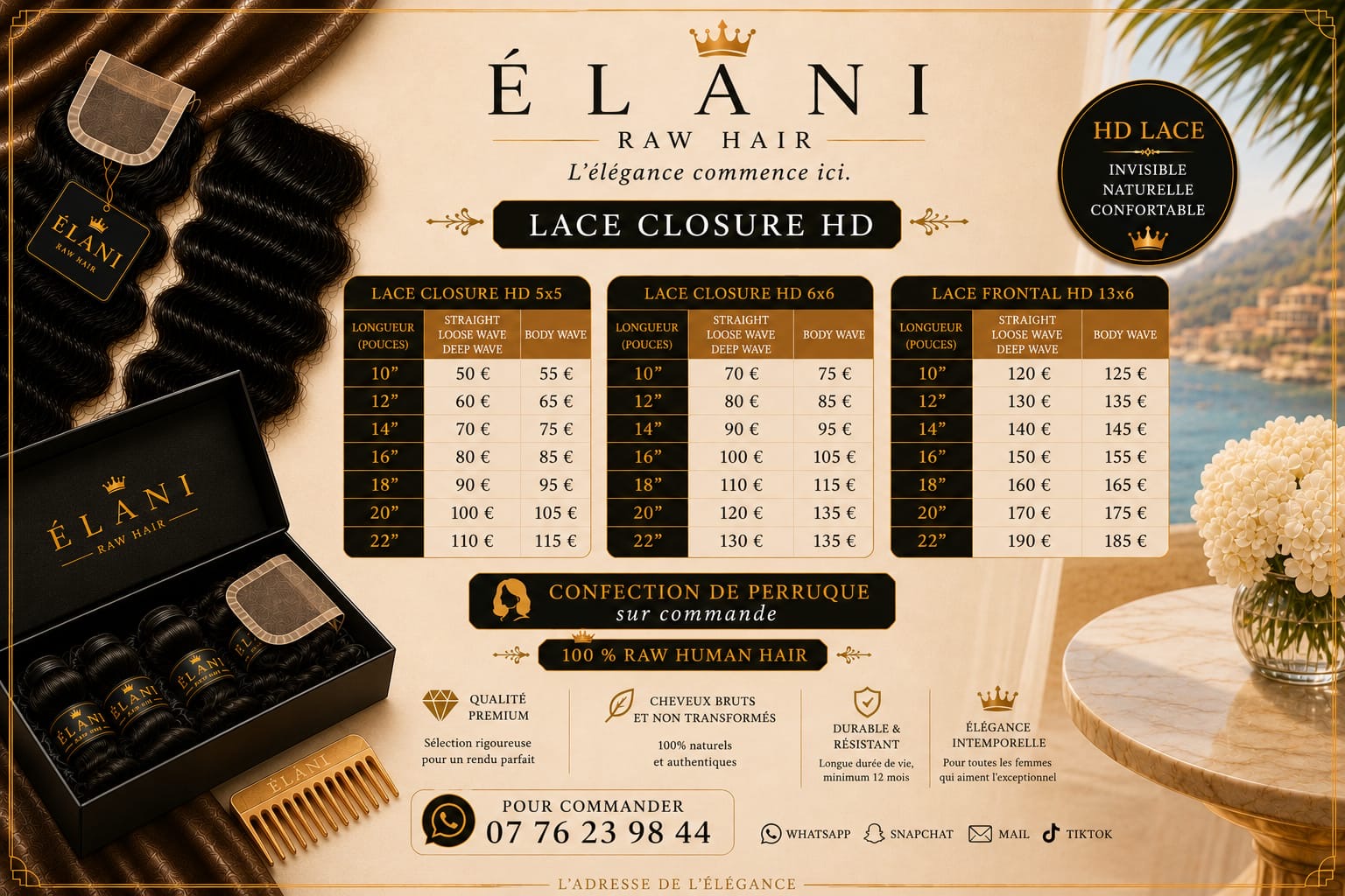 ÉLANI — Grille tarifaire Lace Closure et Frontal HD