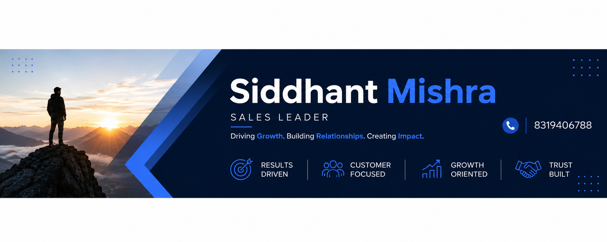 Siddhant Mishra — Sales Leader, mountain summit brand banner