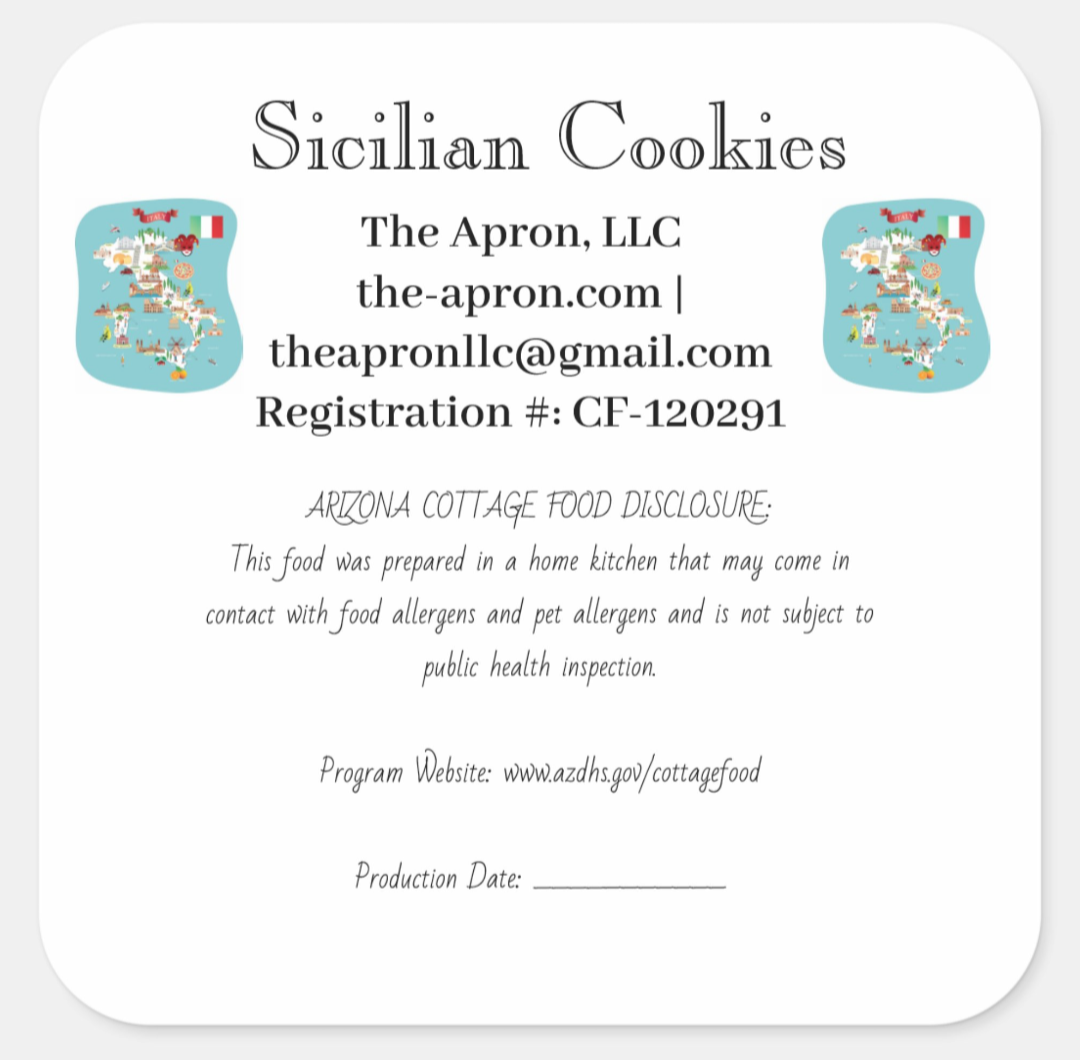 Arizona Cottage Food Disclosure - The Apron, LLC, Registration #CF-120291