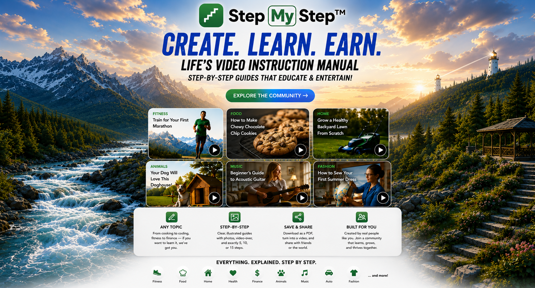 StepMyStep — Create. Learn. Earn. Life's video instruction manual: step-by-step guides that educate & entertain. Tap to explore the community.