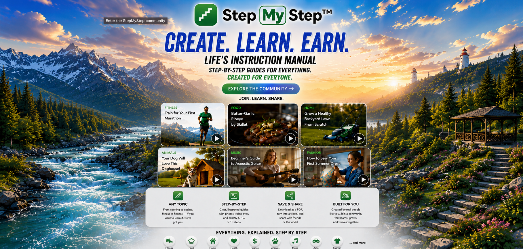 StepMyStep — Create. Learn. Earn. Life's instruction manual: step-by-step guides for everything, created for everyone. Tap to explore the community.