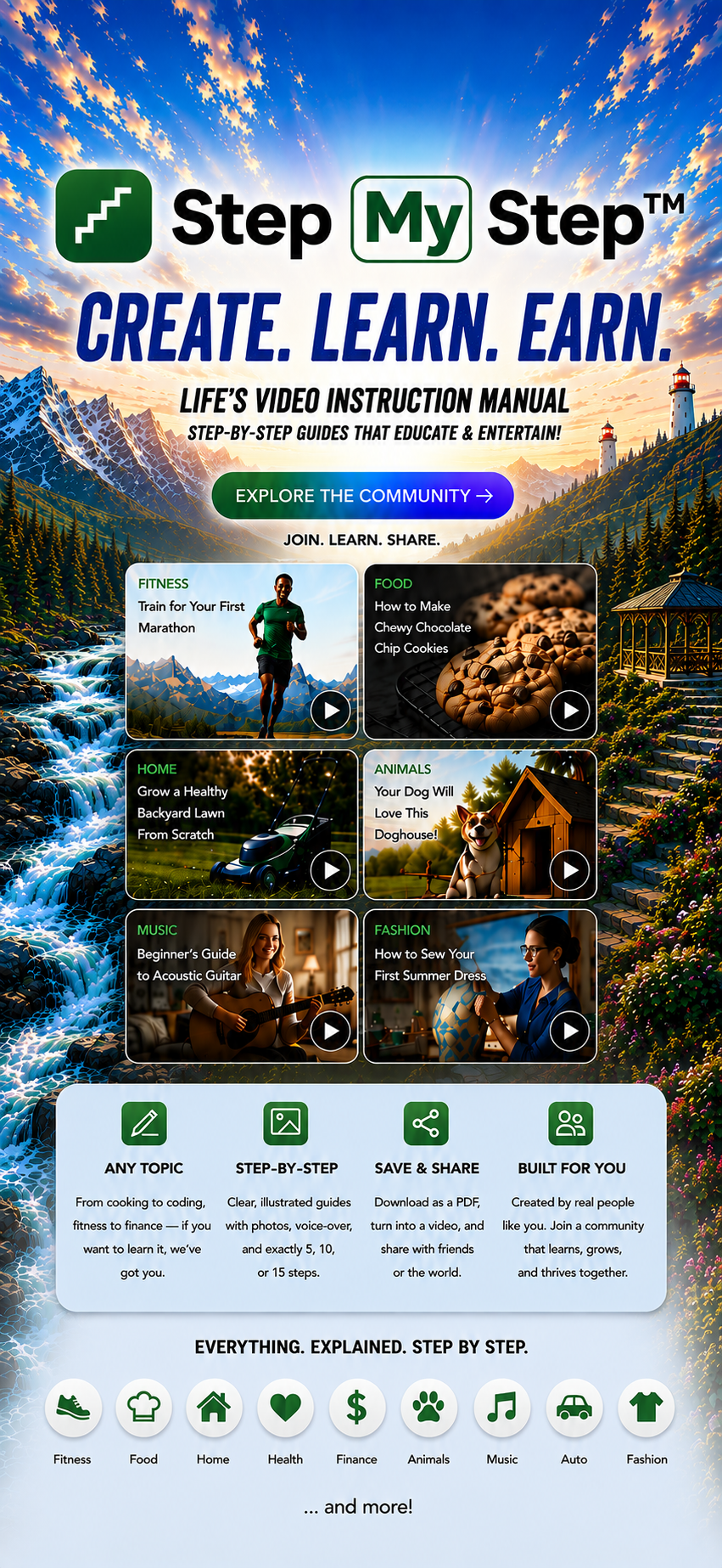 StepMyStep — Create. Learn. Earn. Life's instruction manual: step-by-step guides for everything, created for everyone. Tap to explore the community.